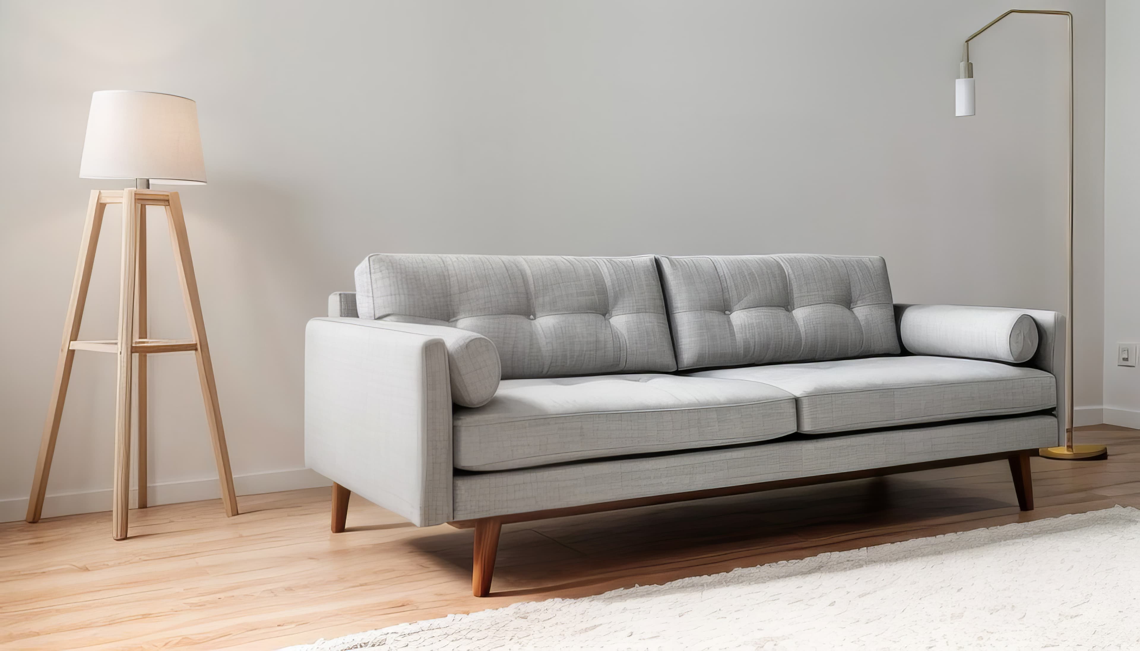 Sala de estar elegante decorada com sofá da Moda Casa.